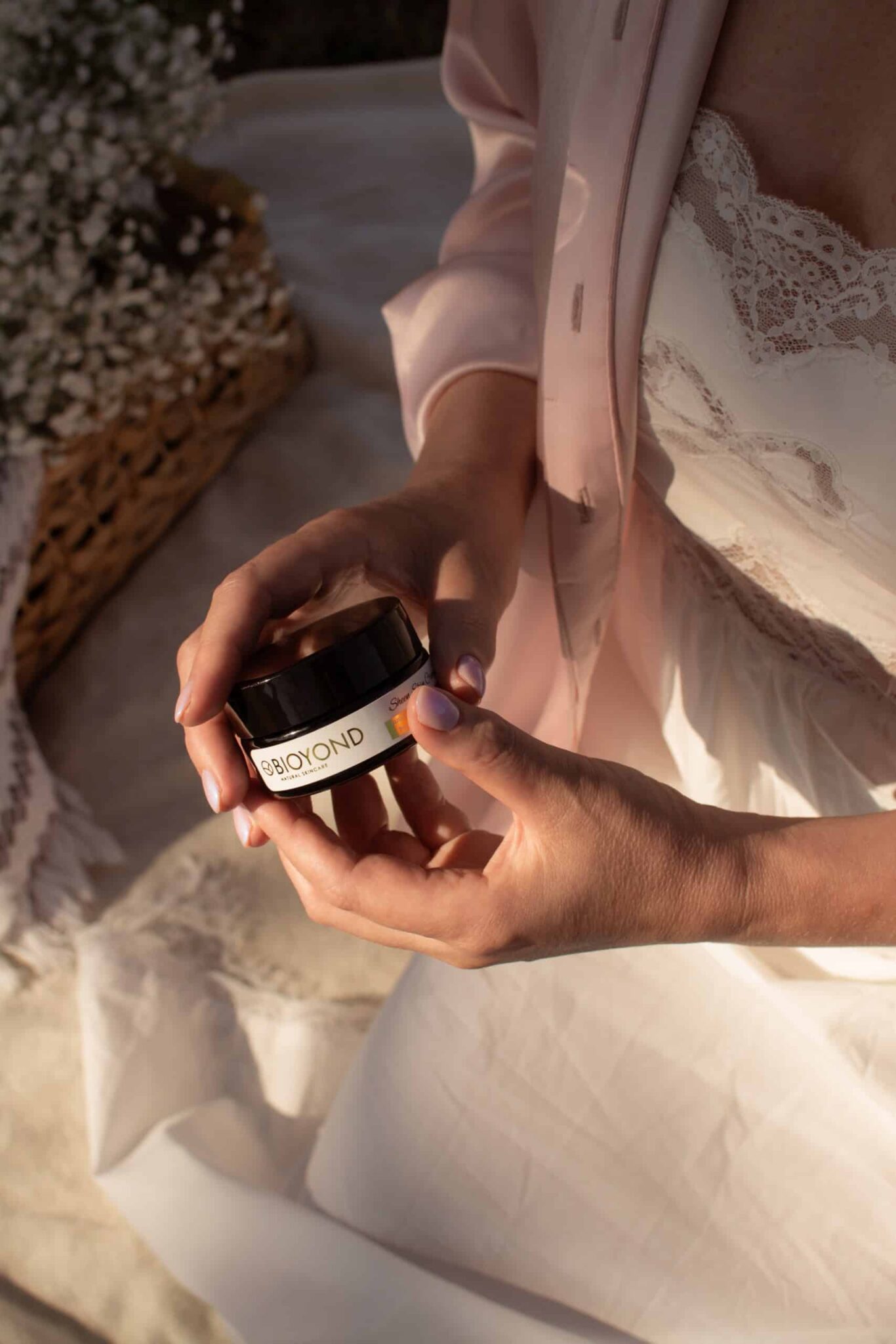 Anti-aging skincare for hands, neck, and décolletage with advanced natural ingredients like hyaluronic pearls, bakuchiol, rosehip, marula, and botanical oils for youthful skin